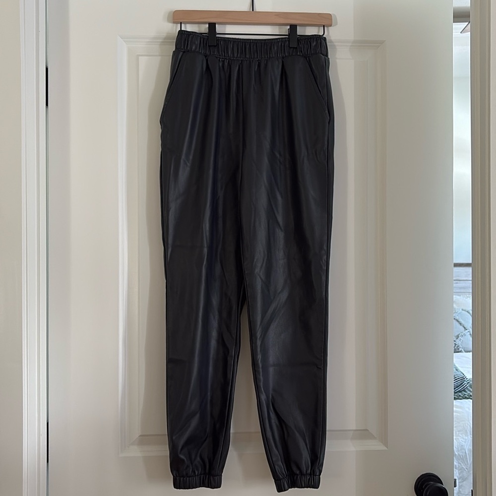 Black faux leather jogger